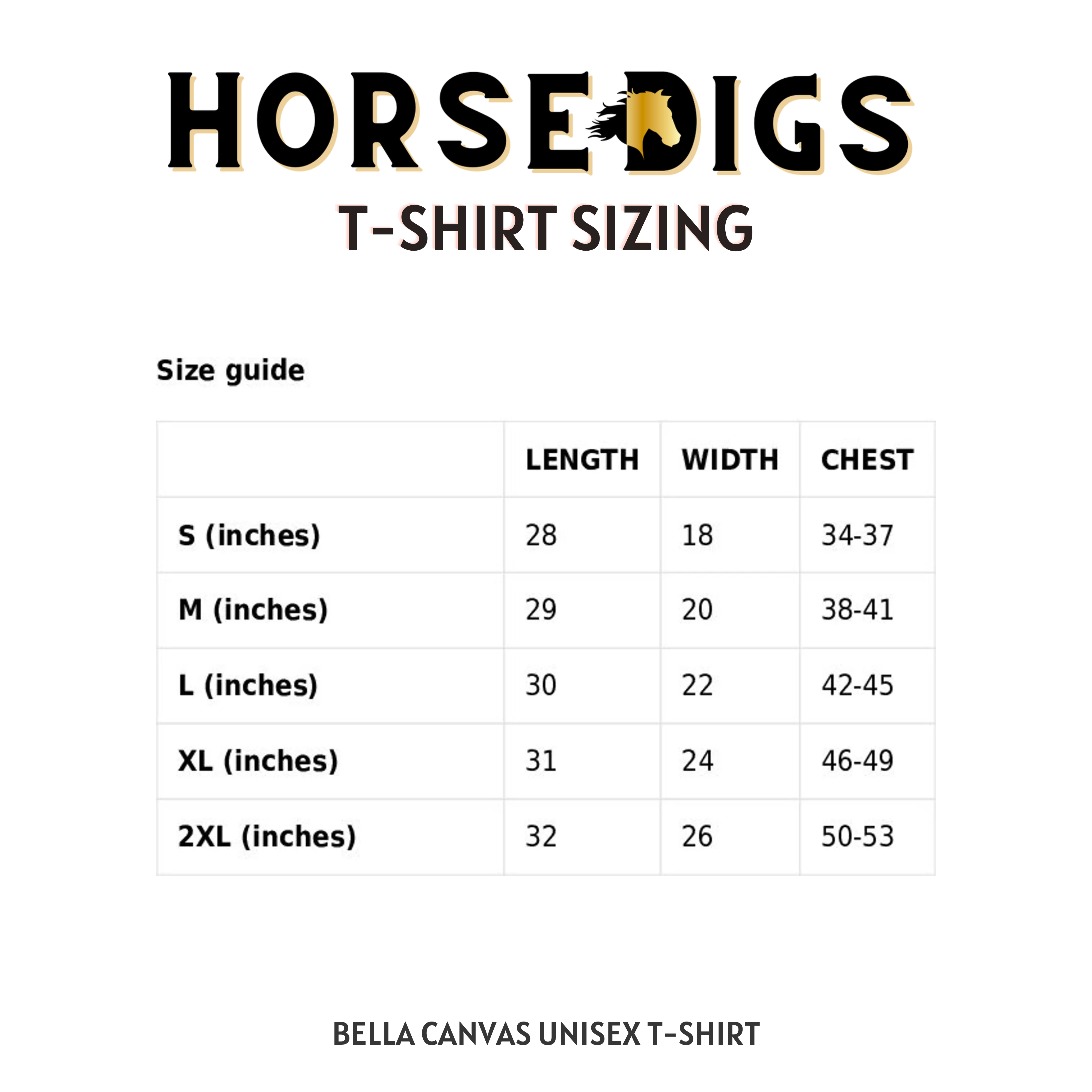 horse t-shirt sizes